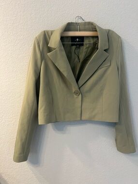 7 For All Mankind Cropped Blazer Olive Green One Button Fitted Size M